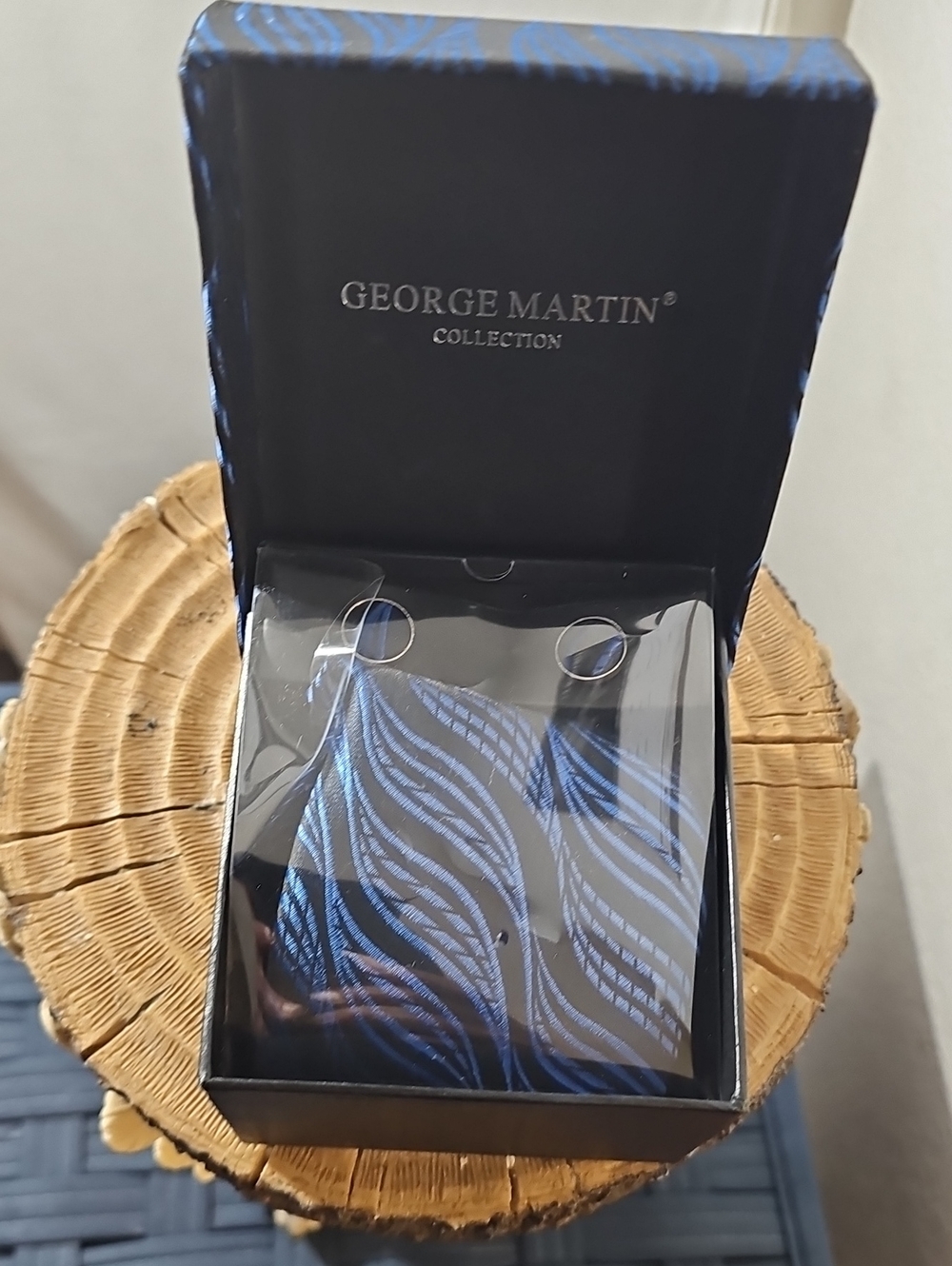 Blue Wave Pattern Tie and Pocket Square Set With Cufflinks